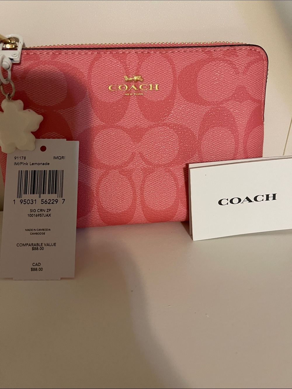 Coach Pink Lemonade Signature Zip Wristlet